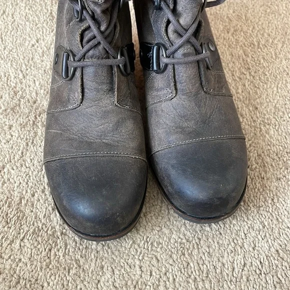 SOREL Joan Of Arctic Wedge Boot W’s 9 Leather Lug Sole NL1987-028 Dark Grey - Picture 7 of 15